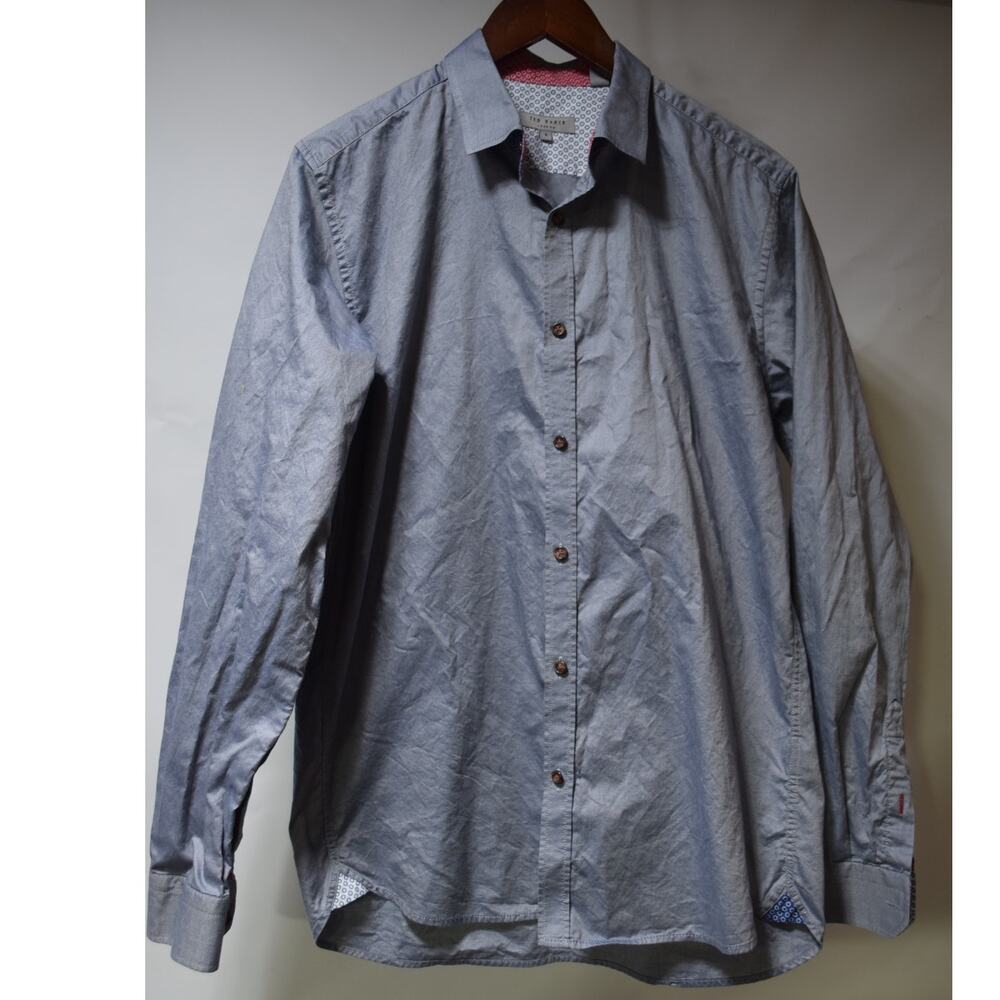 Ted Baker London Men’s Size 4 Blue Chambray Cotton Ted Fit Button Down Shirt